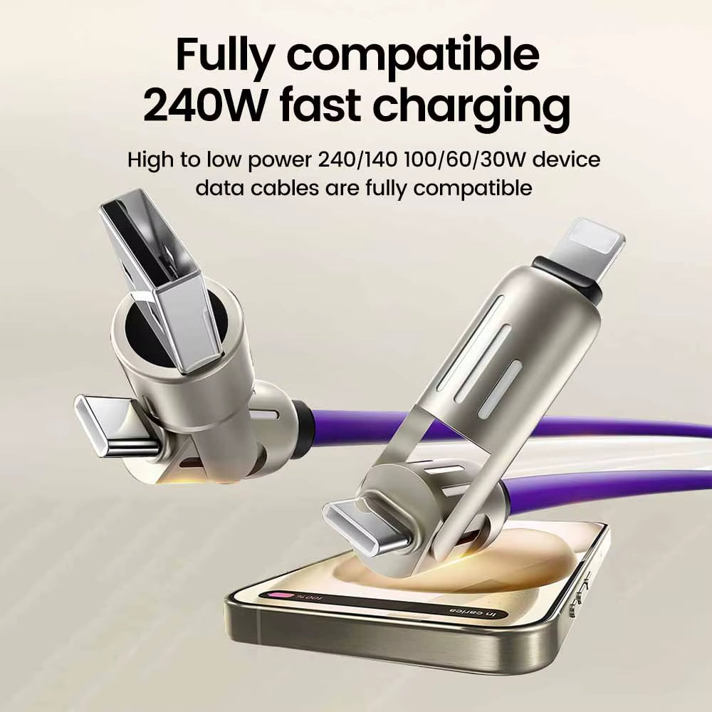 240W 4 in 1 USB C Fast Charging Cable USB to Lightning Data Cable Dual Type C Fast Charger Cable for Iphone 15 Samsung Xiaomi