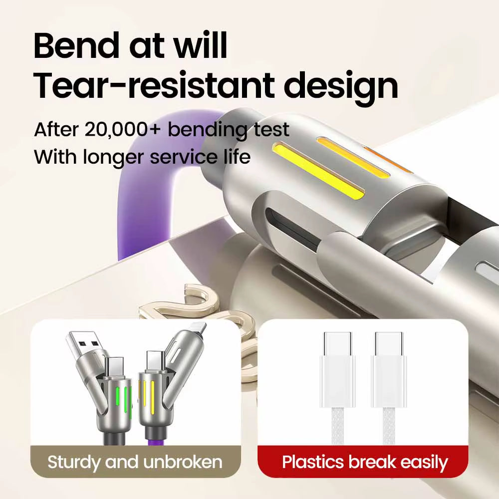 240W 4 in 1 USB C Fast Charging Cable USB to Lightning Data Cable Dual Type C Fast Charger Cable for Iphone 15 Samsung Xiaomi